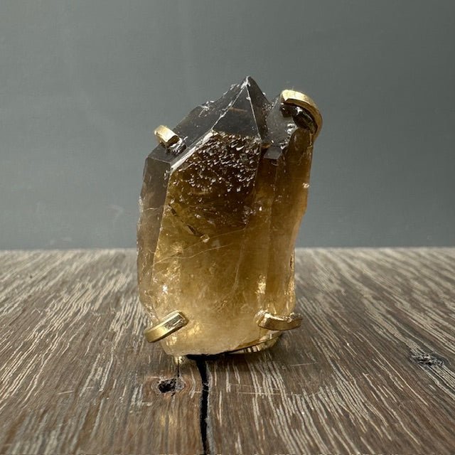 Smoky quartz cluster cuff ring - gold tone - Renee Piatt Collection