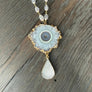 Stalactite slice with druzy and rose quartz - gold - Renee Piatt Collection