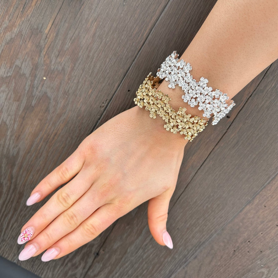 Superbloom adjustable small cuff bracelet - gold, silver - Renee Piatt Collection