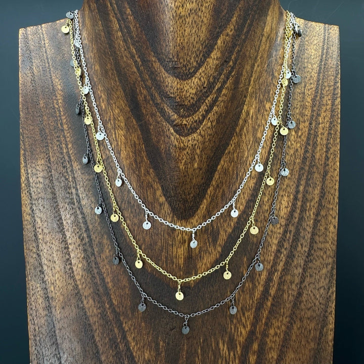 Tiny coin Layering necklace - sterling, gold, gunmetal - Renee Piatt Collection
