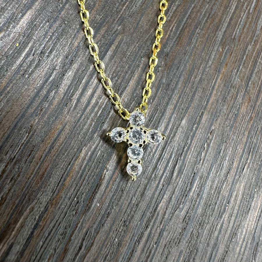 Tiny CZ cross necklace - sterling silver - Renee Piatt Collection