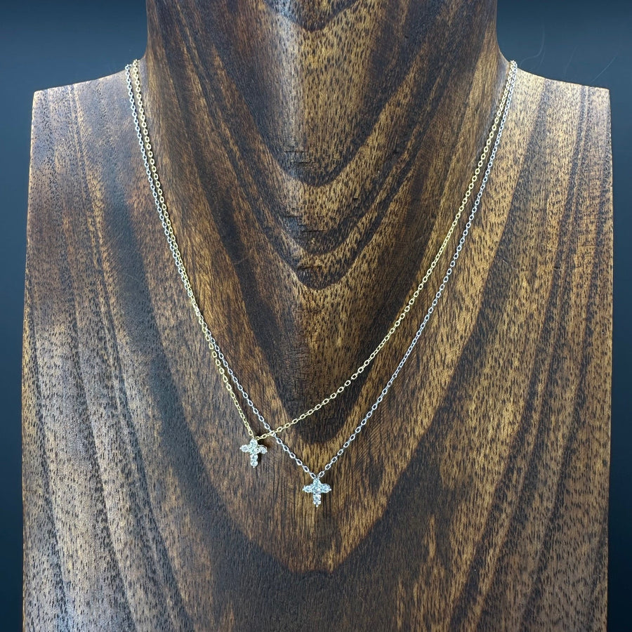 Tiny CZ cross necklace - sterling silver - Renee Piatt Collection