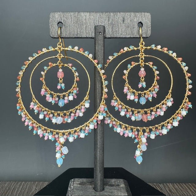 Triple seed beaded hoop earrings - gold - Renee Piatt Collection