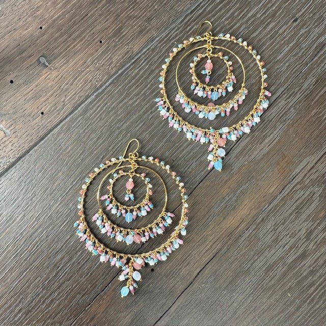 Triple seed beaded hoop earrings - gold - Renee Piatt Collection