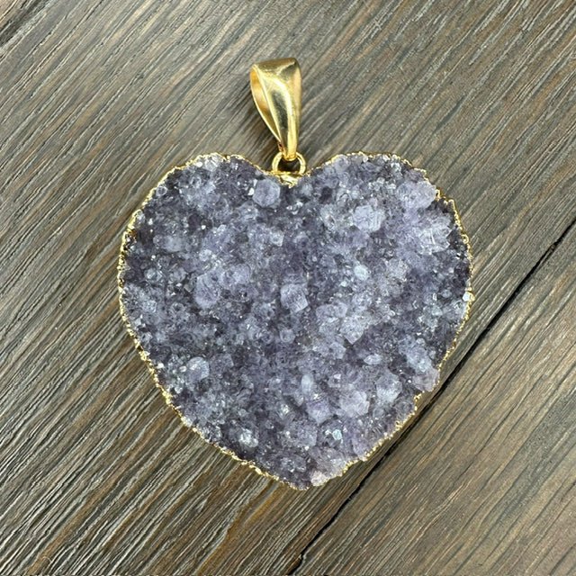 XL Druzy heart "Wrap and Toggle" necklace - gold - Renee Piatt Collection