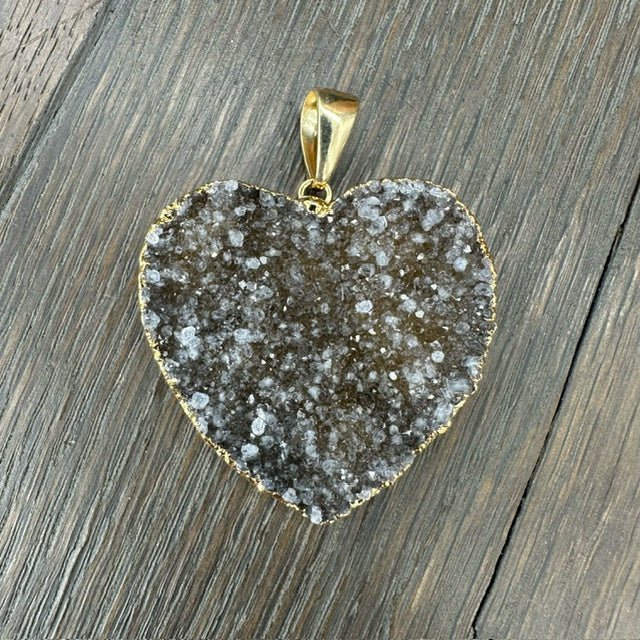 XL Druzy heart "Wrap and Toggle" necklace - gold - Renee Piatt Collection