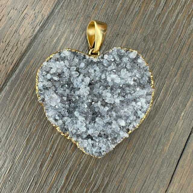 XL Druzy heart "Wrap and Toggle" necklace - gold - Renee Piatt Collection
