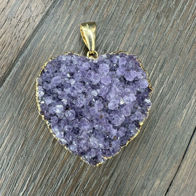 XL Druzy heart "Wrap and Toggle" necklace - gold - Renee Piatt Collection