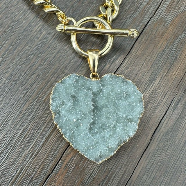 XL Druzy heart "Wrap and Toggle" necklace - gold - Renee Piatt Collection