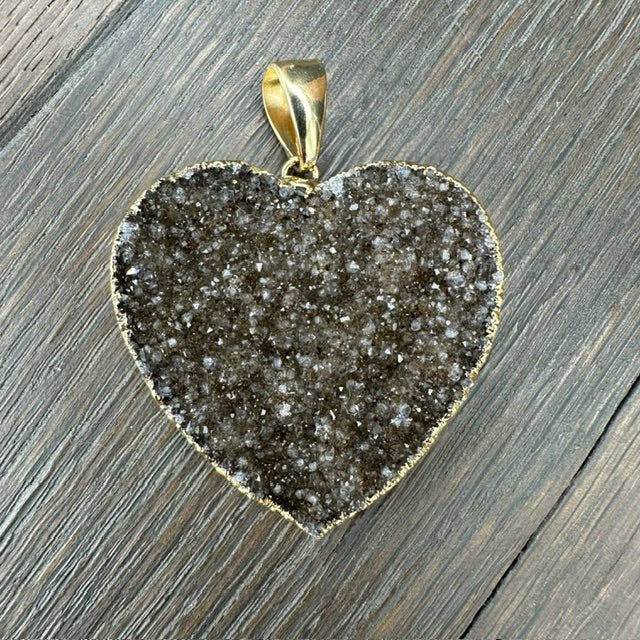 XL Druzy heart "Wrap and Toggle" necklace - gold - Renee Piatt Collection