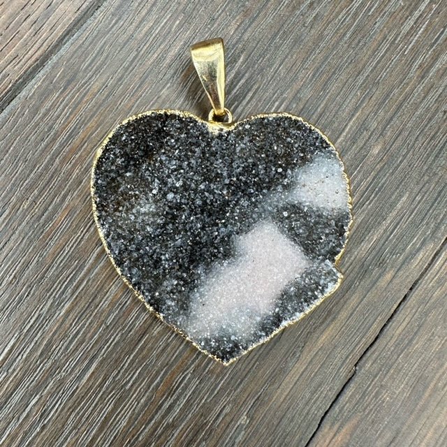 XL Druzy heart "Wrap and Toggle" necklace - gold - Renee Piatt Collection