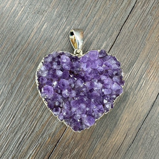 XL Druzy heart "Wrap and Toggle" necklace - silver - Renee Piatt Collection