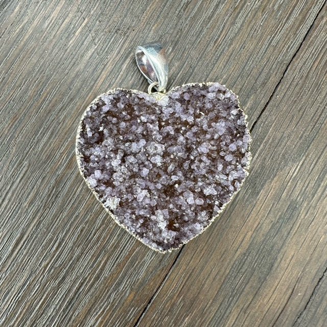 XL Druzy heart "Wrap and Toggle" necklace - silver - Renee Piatt Collection