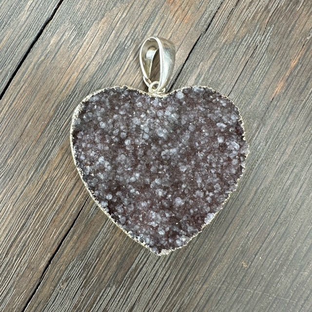 XL Druzy heart "Wrap and Toggle" necklace - silver - Renee Piatt Collection