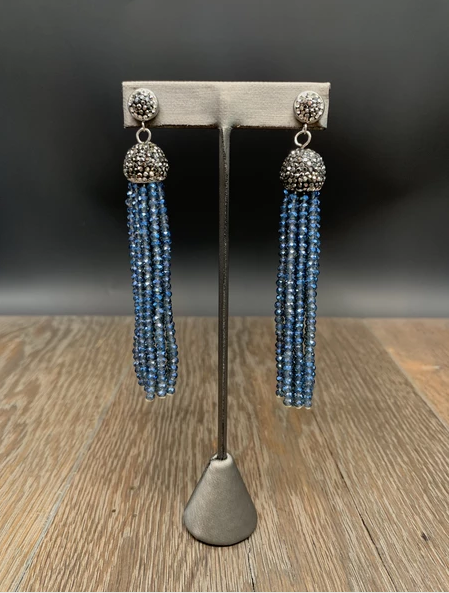 Swarovski crystal tassel earrings with pavé rhinestone posts