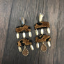 Faux pony hair leopard geometric earrings with druzy accents - tan