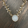 Druzy Full Moon pendant, dangling charm necklace - gold