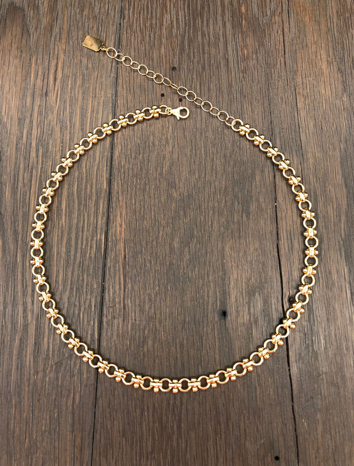 Dot bar beaded cable chain necklace