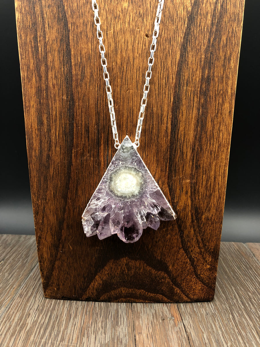 Amethyst stalactite fan necklace - silver