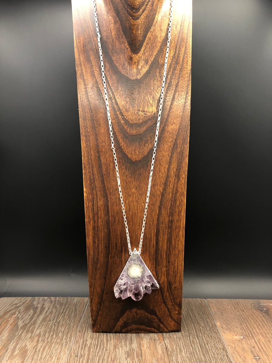 Amethyst stalactite fan necklace - silver