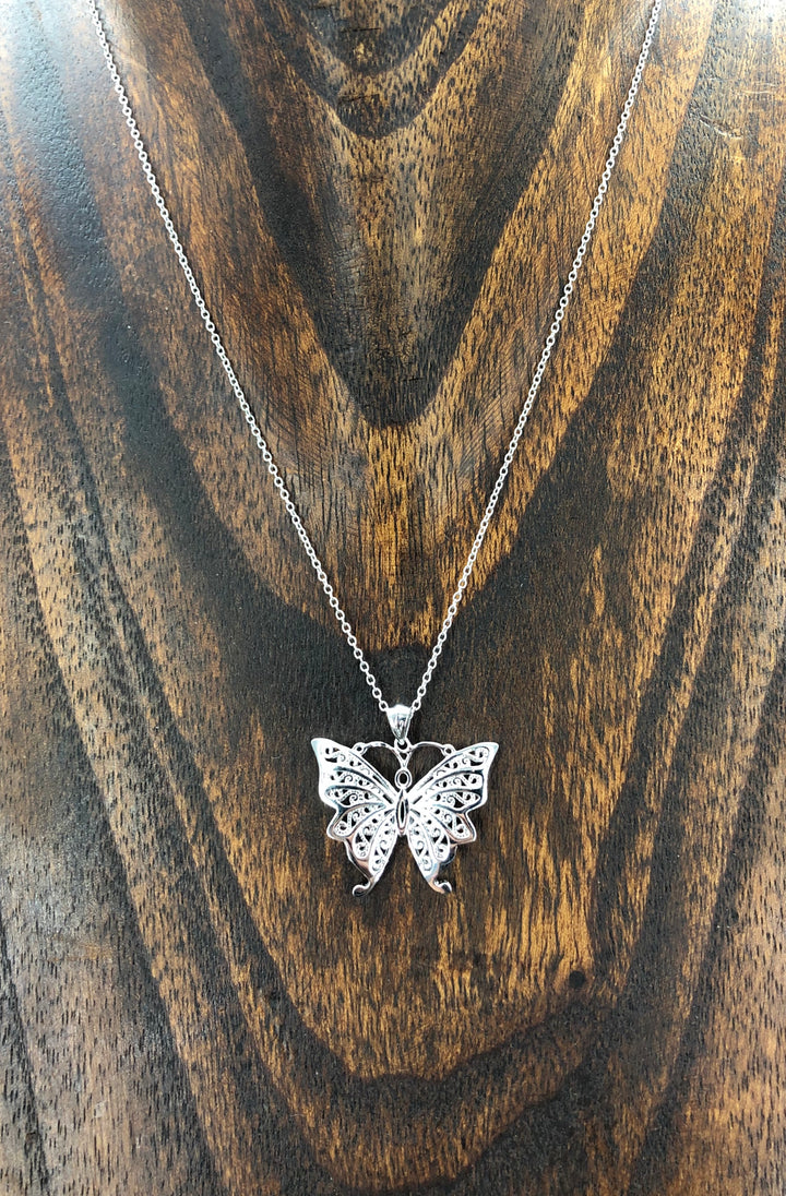 Filigree butterfly layering necklace - silver, gold