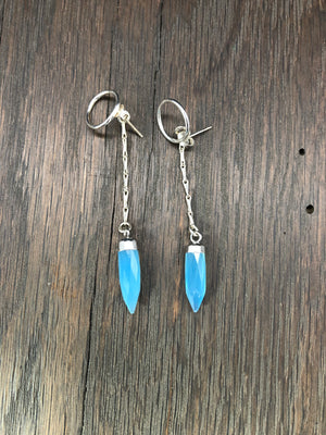 Circle stud earrings with stone spear dangle jackets