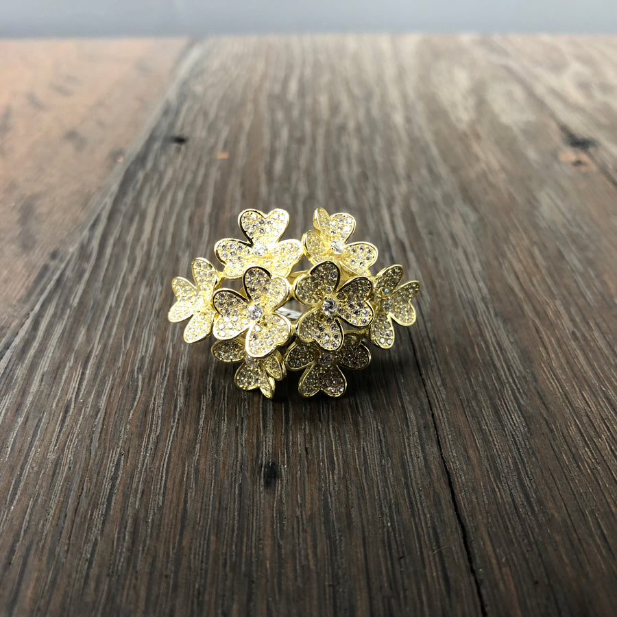 Bouquet of Flowers pavé cz ring - silver and gold