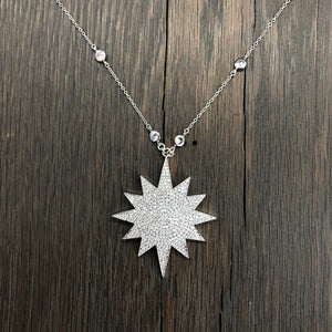Pavé cz sun necklace - silver