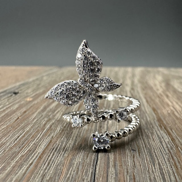 Butterfly spiral cz ring - sterling silver