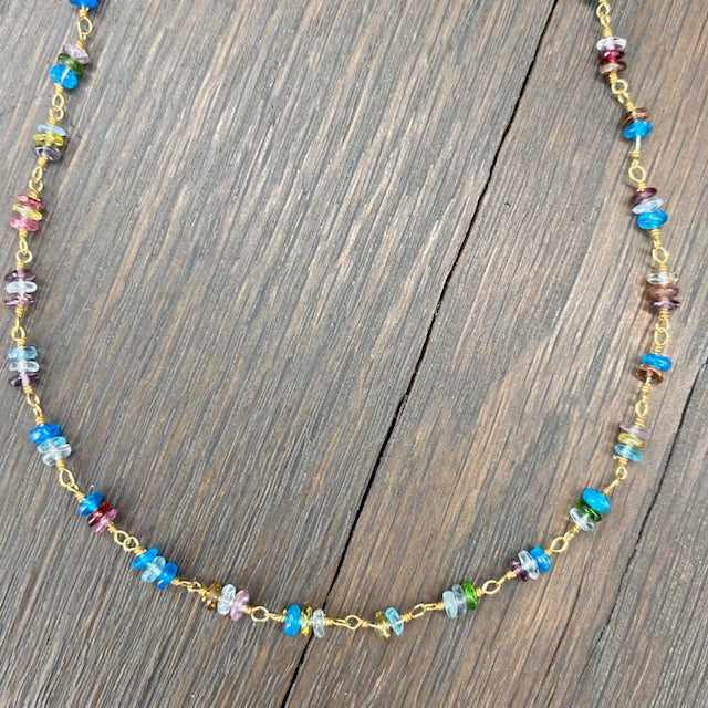 Multi-gemstone layering necklace - gold vermeil