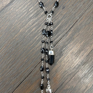 Black spinel bubble and onyx waterfall lariat - sterling silver