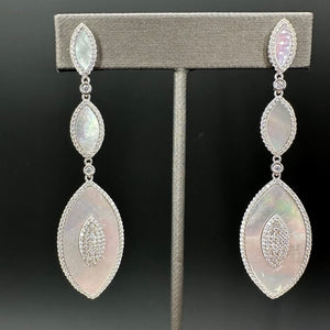 Mother-of-pearl and pavé cz, marquis statement earring - sterling silver