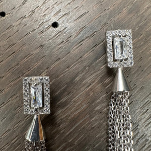 Pavé trimmed cz post with sterling silver tassel - sterling silver
