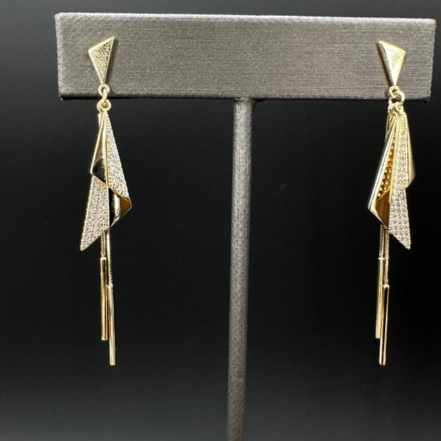 Pavé cz layered flag drop earrings - sterling silver, gold vermeil