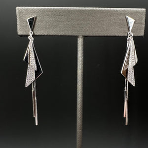 Pavé cz layered flag drop earrings - sterling silver, gold vermeil
