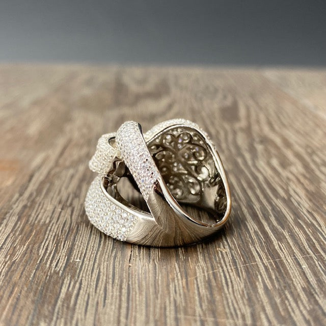Pavé cz foldover knot ring - sterling silver