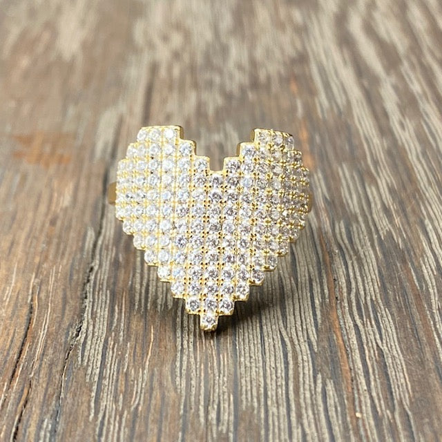 Pavé cz "Digital Heart" ring - sterling silver, gold vermeil