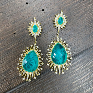 Teal green cz earrings -  sterling and gold vermeil