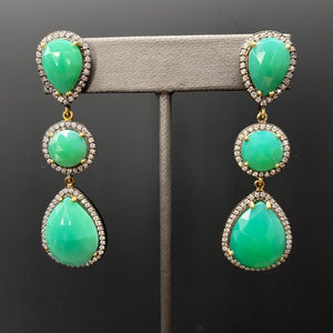 Triple green calcedony cz earrings - sterling silver