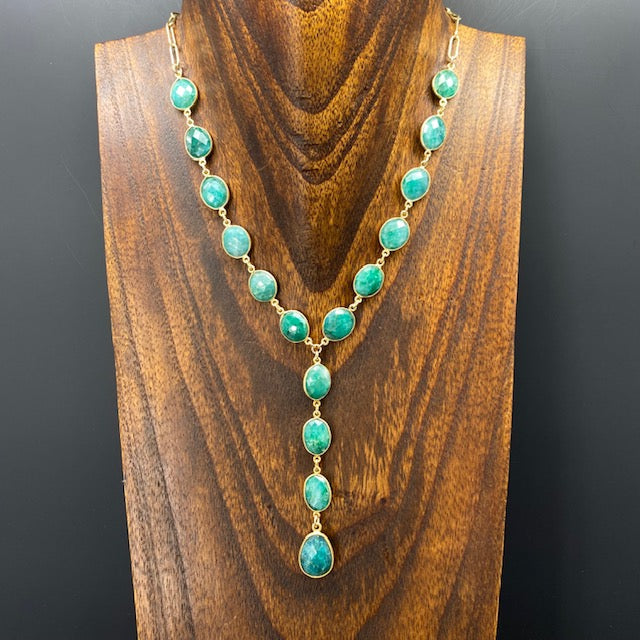 Emerald Y necklace - gold
