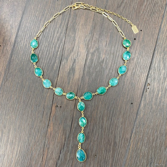 Emerald Y necklace - gold