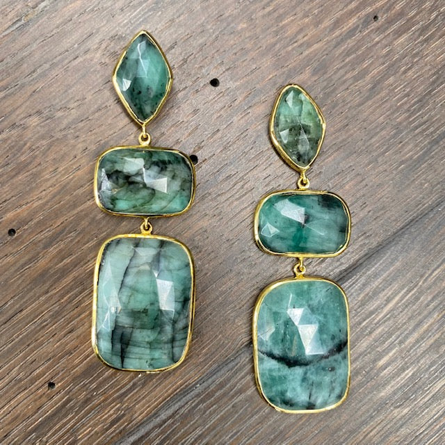 Faceted emerald earrings - gold vermeil