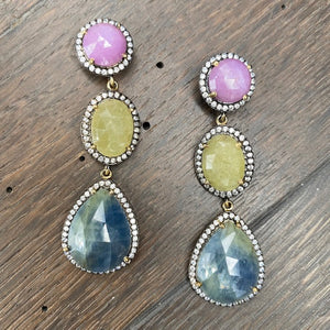 ...Triple sapphire earrings - oxidized silver