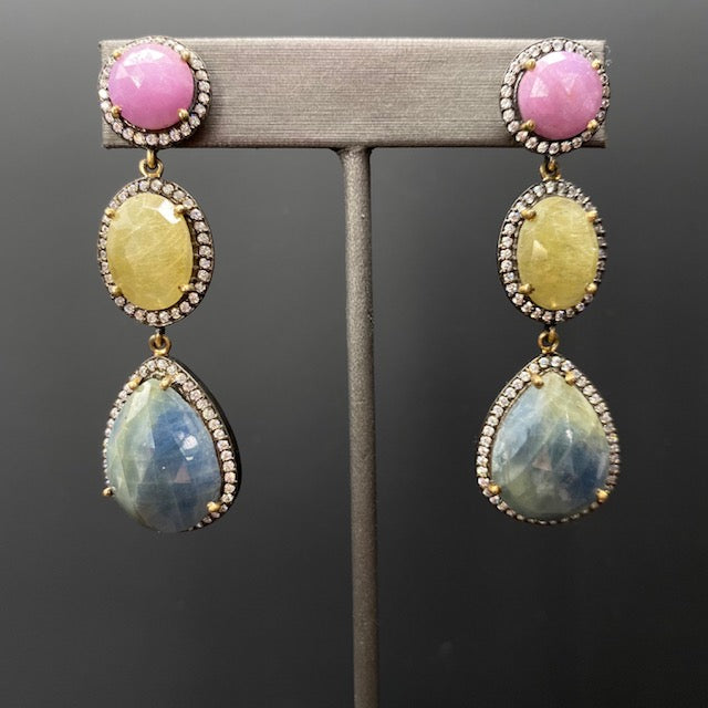 ...Triple sapphire earrings - oxidized silver