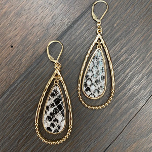 faux animal print teardrop earrings - gold