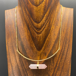 Ethereal faceted hanging quartz bar necklace - gold tone
