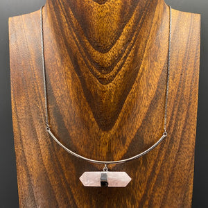 Ethereal faceted hanging quartz bar necklace - gunmetal