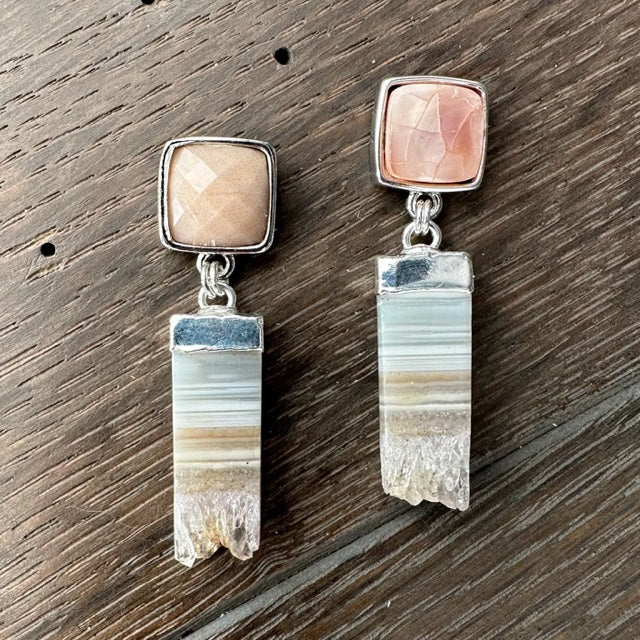 Desert Sand and sky long amethyst slice earrings - silver