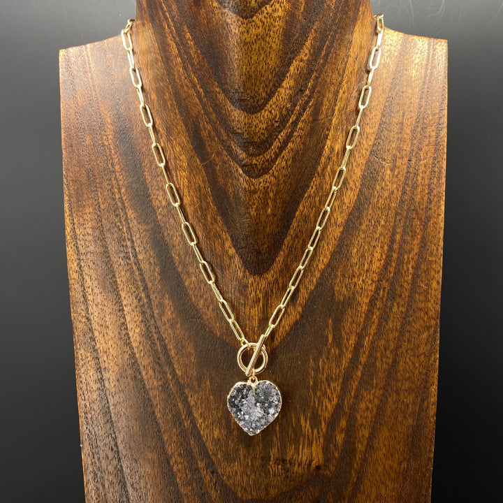 Wrap and toggle druzy heart necklace - gold