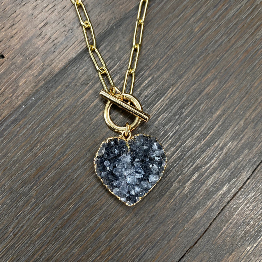 Wrap and toggle druzy heart necklace - gold